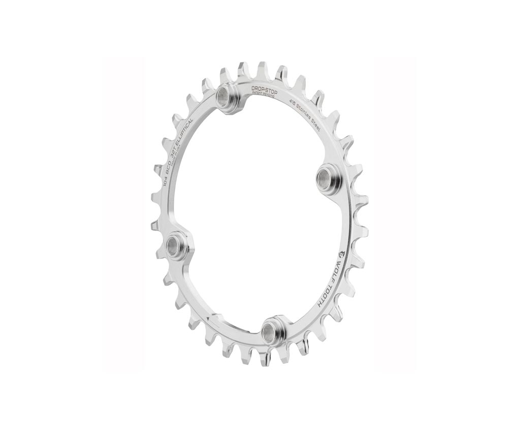 Wolf Tooth Drop Stop B Oval Kettenblatt - Lochkreis 104mm 9-12 Fach Edelstahl 32 Zaehne 3 Wolf Tooth Drop Stop B Oval Kettenblatt - Lochkreis 104mm 9-12 Fach Edelstahl 32 Zaehne